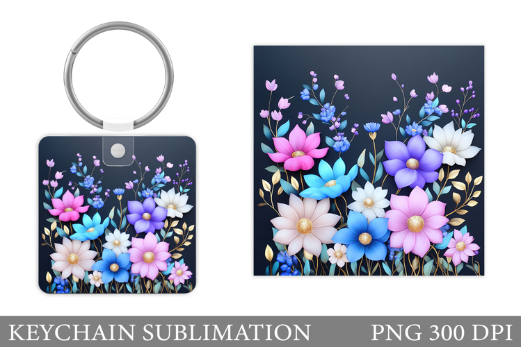 Wildflowers Keychain Design. Flowers Keychain Sublimation