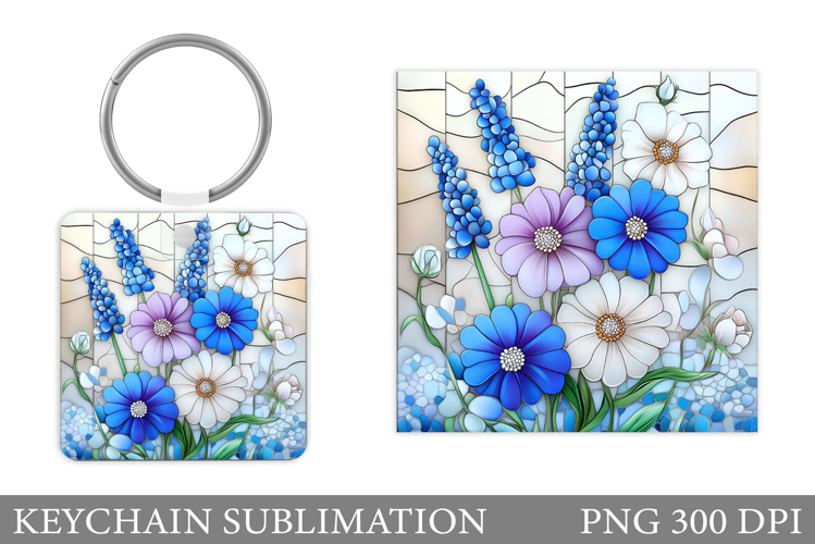 Flowers Square Keychain. Wildflowers Keychain Sublimation