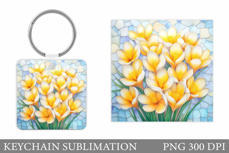 Flowers Crocus Keychain Design. Spring Keychain Sublimation