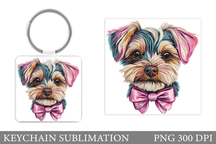 Cute Dog Keychain Sublimation. Dog Flowers Keychain Design