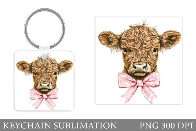 Highland Cow Keychain. Cute Cow Keychain Sublimation