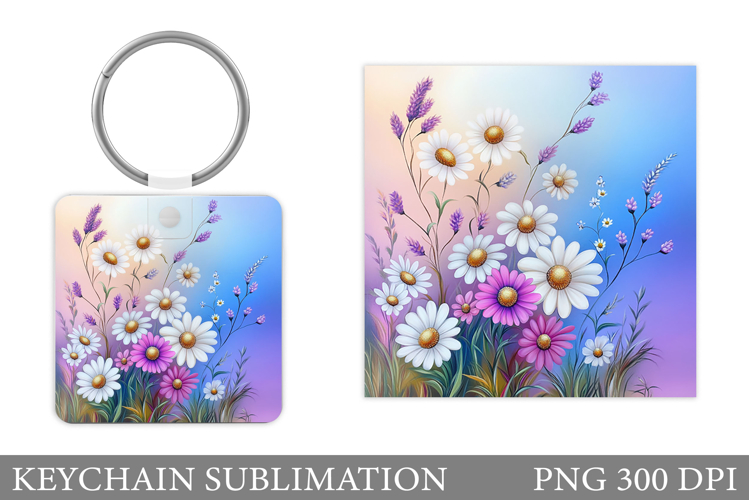 Wildflowers Keychain Design. Flowers Keychain Sublimation
