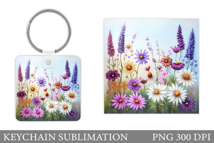 Wildflowers Keychain Design. Flowers Keychain Sublimation