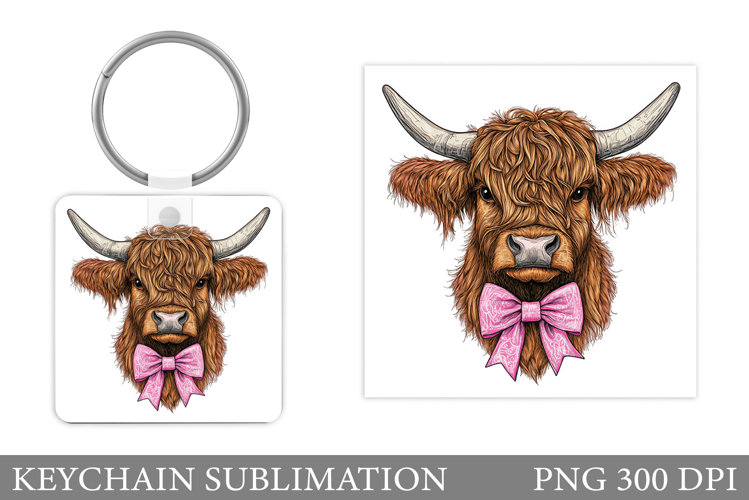 Highland Cow Keychain Design. Keychain Sublimation