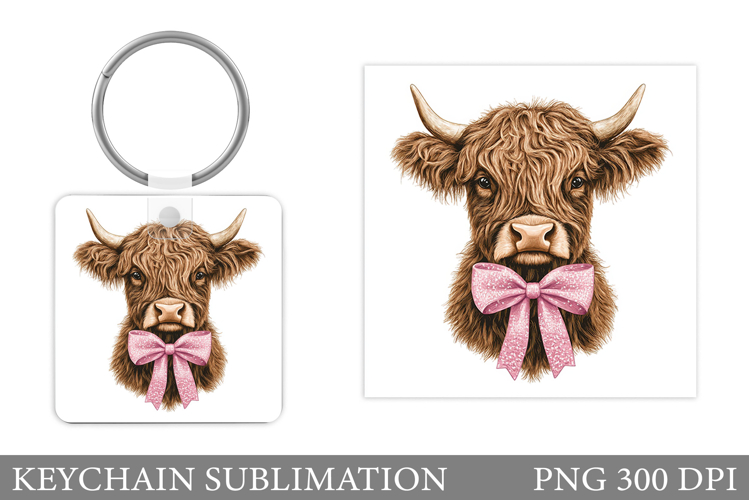 Highland Cow Keychain Design. Keychain Sublimation