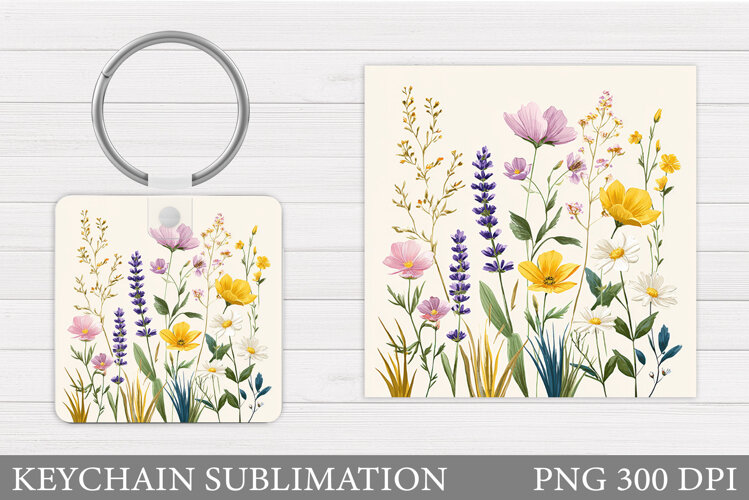 Flowers Square Keychain. Wildflowers Keychain Sublimation example image 1