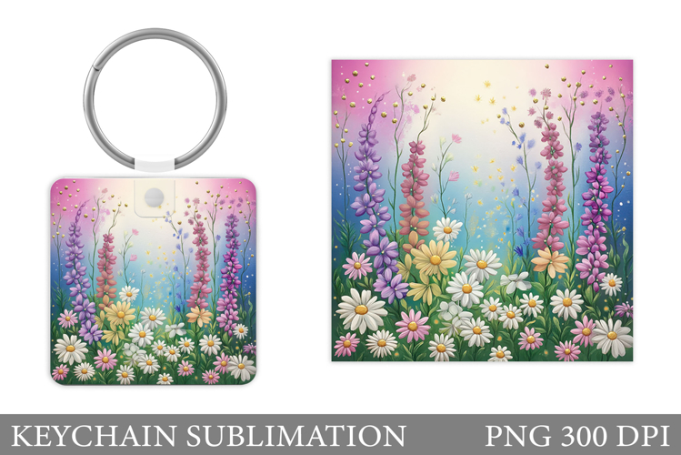 Flowers Square Keychain. Wildflowers Keychain Sublimation