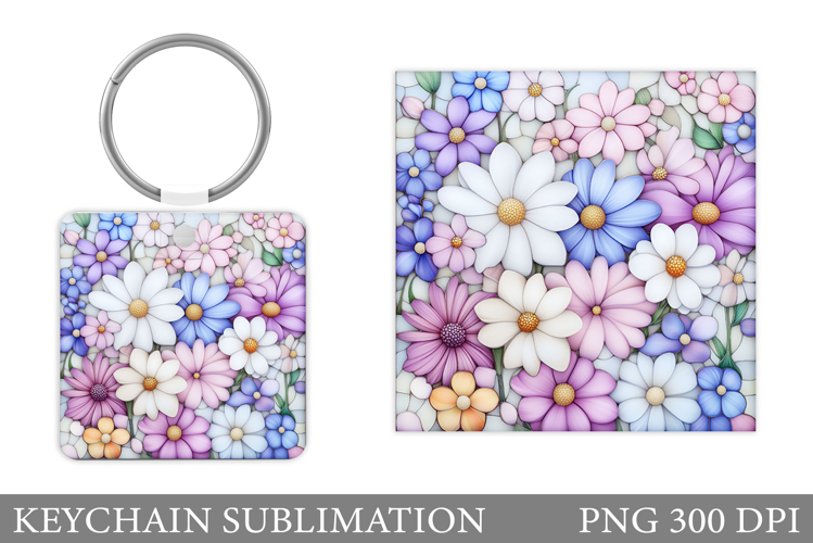 Flowers Keychain Sublimation. Daisy Flowers Keychain Design