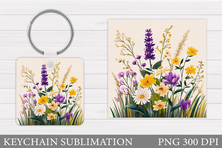 Wildflowers Keychain Design. Flowers Keychain Sublimation
