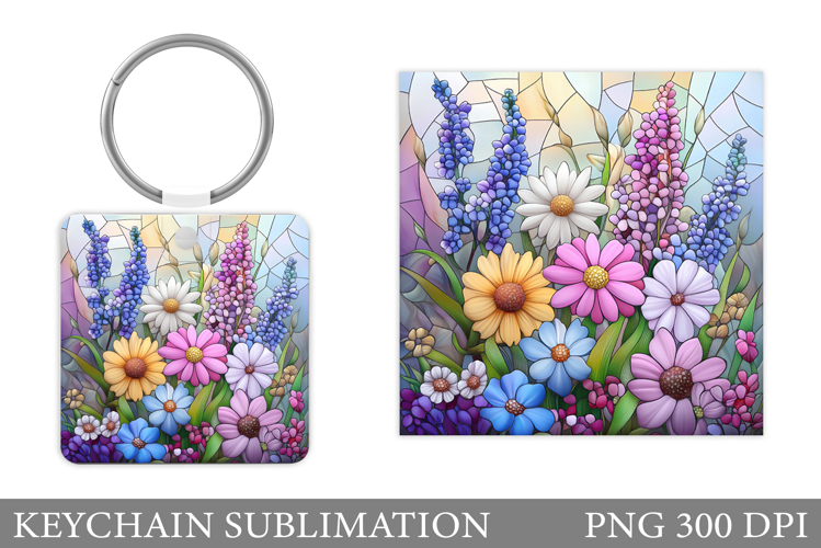 Wildflowers Keychain Design. Flowers Keychain Sublimation