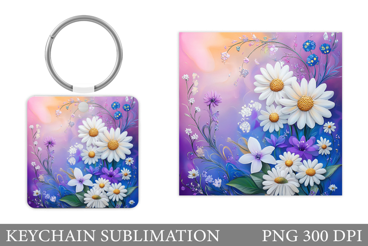 Flowers Square Keychain. Wildflowers Keychain Sublimation