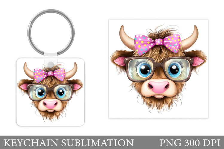 Cute Cow Keychain Design. Funny Cow Keychain Sublimation