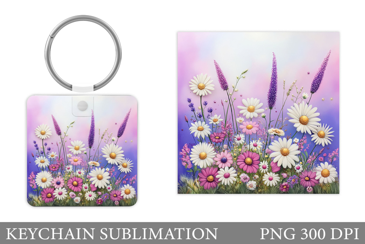 Wildflowers Keychain Design. Flowers Keychain Sublimation