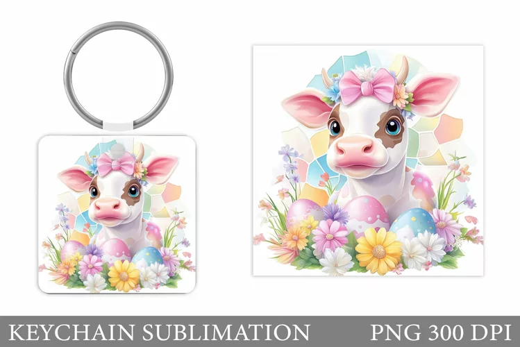 Easter Cow Keychain Sublimation. Easter Keychain Design
