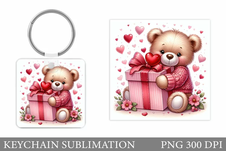 Valentines Bear Keychain. Valentines Keychain Sublimation