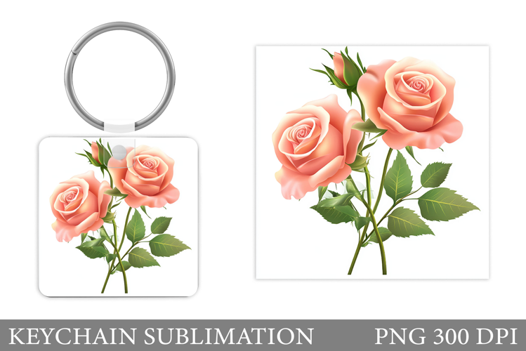 Flowers Keychain Sublimation. Roses Keychain Design