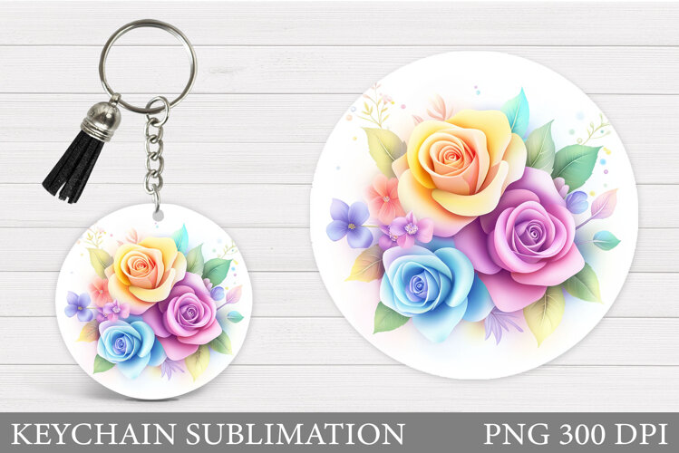 Flowers Keychain Sublimation. Roses Keychain Design example image 1
