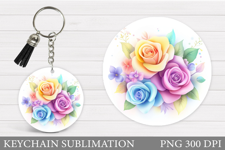 Flowers Keychain Sublimation. Roses Keychain Design