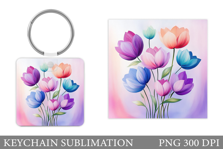 Flowers Keychain Design. Floral Keychain Sublimation