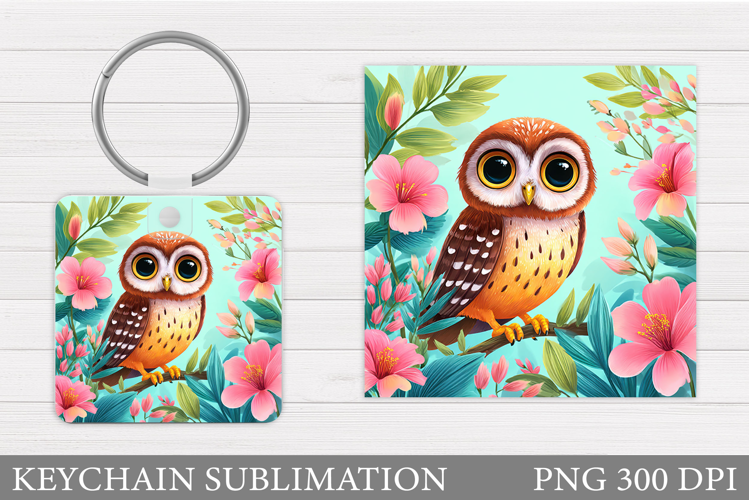 Owl Keychain Design. Owl Flowers Keychain Sublimation