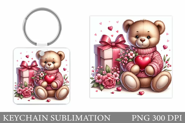 Valentines Bear Keychain. Cute Bear Keychain Design