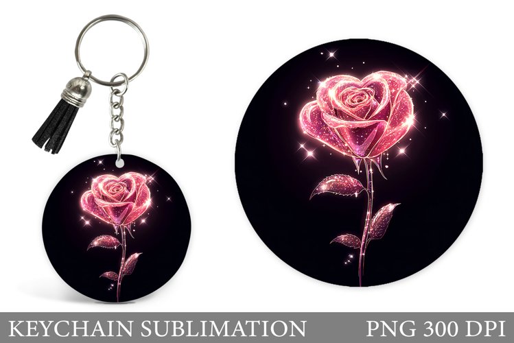 Rose Keychain Sublimation. Flowers Keychain Design example image 1