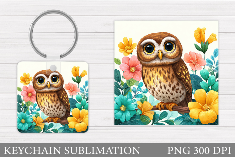 Owl Keychain Design. Owl Flowers Keychain Sublimation