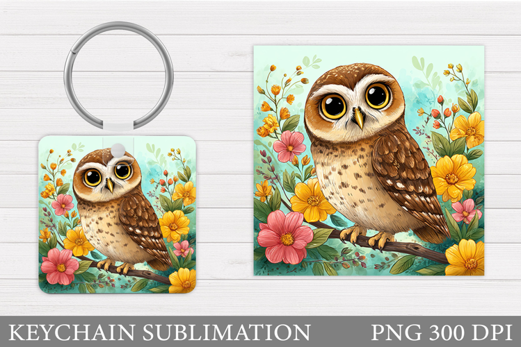 Owl Keychain Design. Owl Flowers Keychain Sublimation