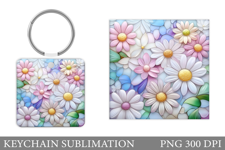 Flowers Keychain Sublimation. Daisy Flowers Keychain Design