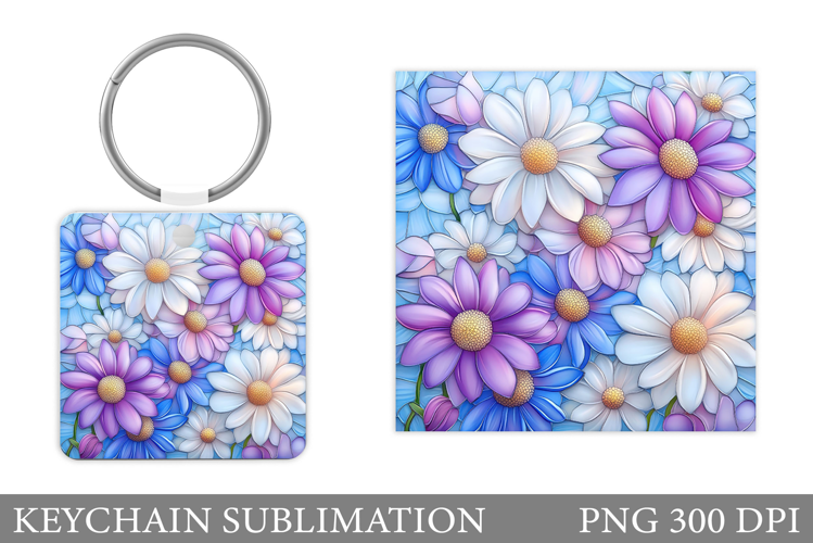 Daisy Flowers Keychain Design. Floral Keychain Sublimation