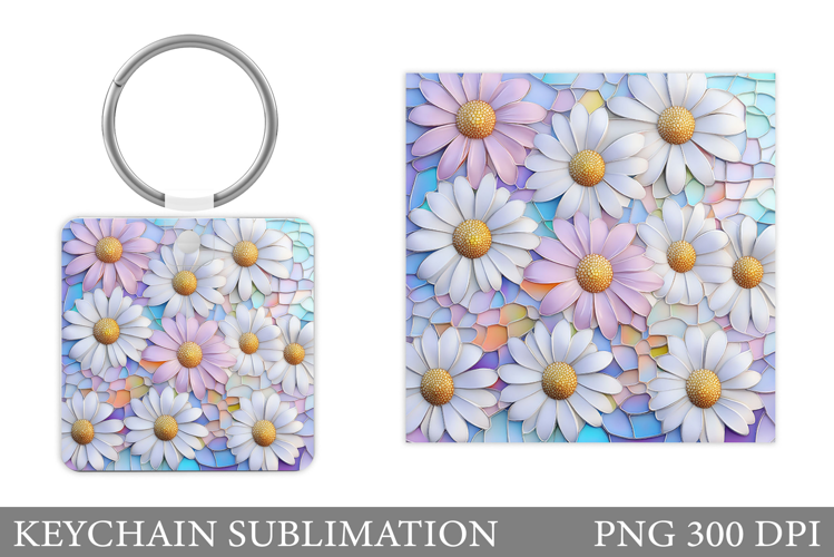 Daisy Flowers Keychain Design. Floral Keychain Sublimation