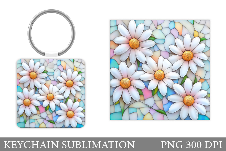 Daisy Flowers Keychain Design. Floral Keychain Sublimation