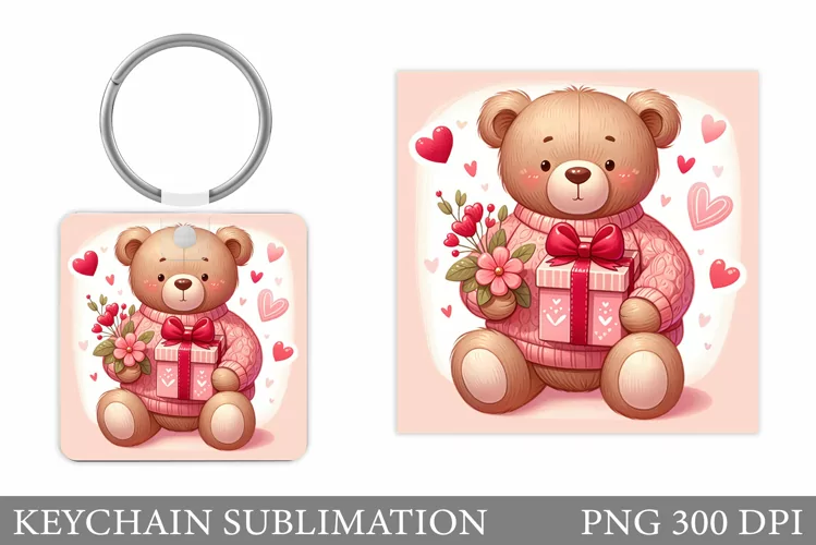 Valentines Bear Keychain. Cute Bear Keychain Design