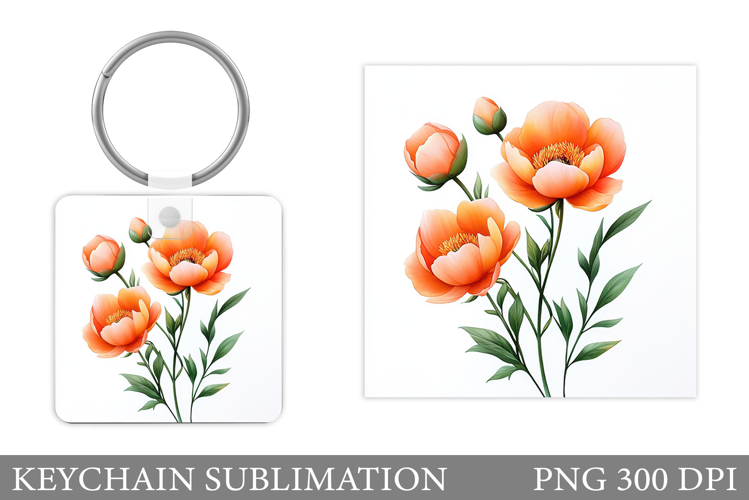 Flowers Keychain Sublimation. Floral Keychain Design