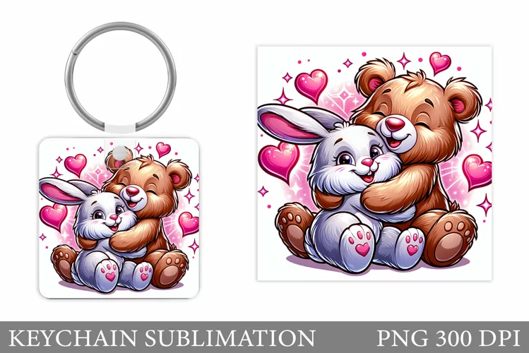 Valentines Bear Keychain. Valentines Bunny Keychain Design