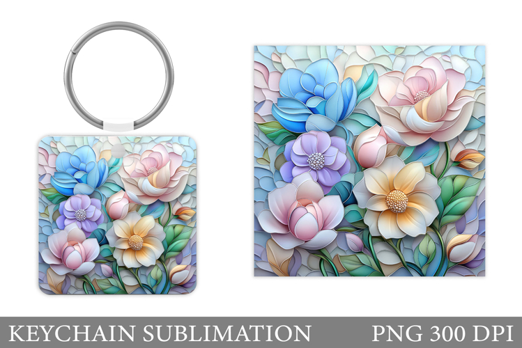 Flowers Square Keychain. Wildflowers Keychain Sublimation