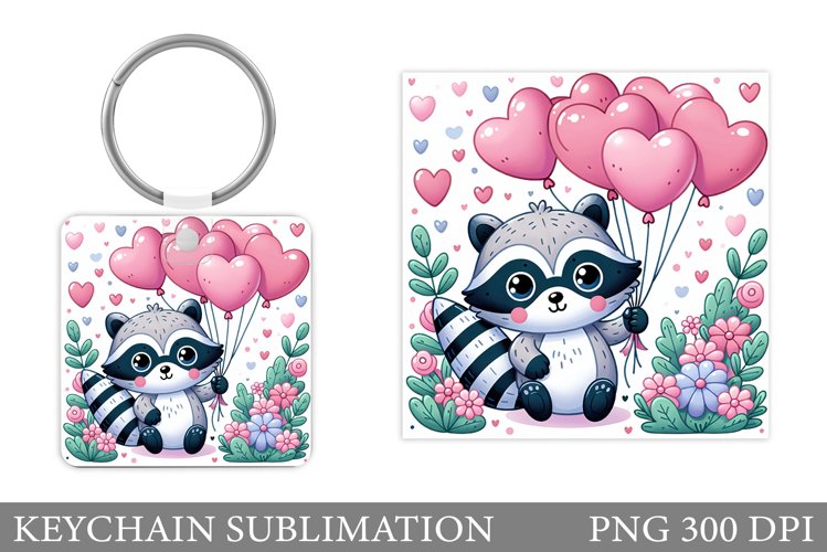 Valentines Raccoon Keychain. Valentines Keychain Design example image 1