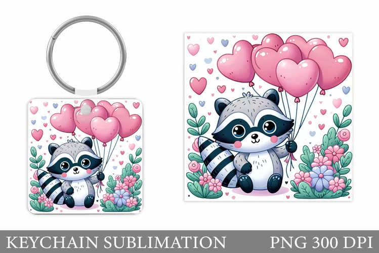 Valentines Raccoon Keychain. Valentines Keychain Design
