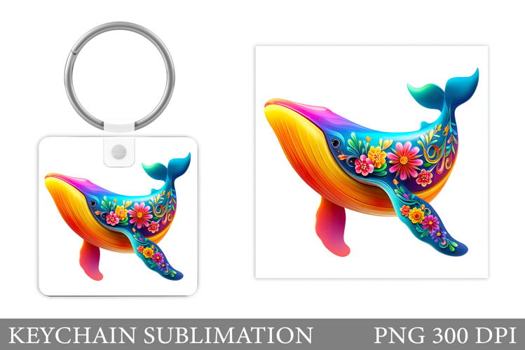 Whale Keychain Sublimation. Whale Square Keychain Design