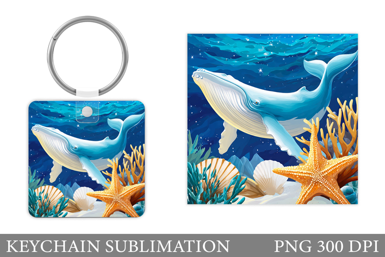 Whale Keychain Sublimation. Whale Square Keychain Design
