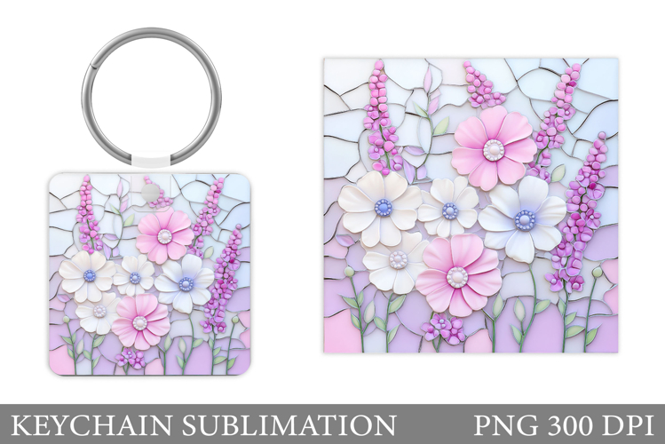 Flowers Square Keychain. Wildflowers Keychain Sublimation