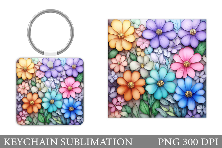 Wildflowers Keychain Design. Flowers Keychain Sublimation