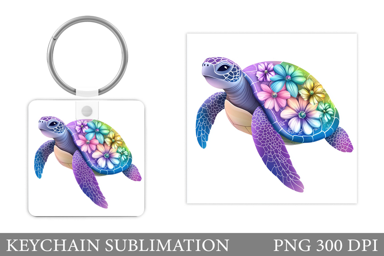 Cute Turtle Keychain. Turtle Flowers Keychain Design