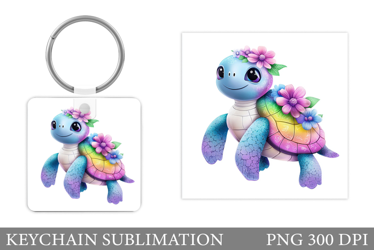 Cute Turtle Keychain. Turtle Flowers Keychain Design