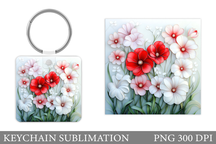 Flowers Keychain Design. Floral Keychain Sublimation