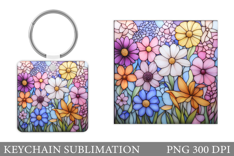 Flowers Square Keychain. Wildflowers Keychain Sublimation