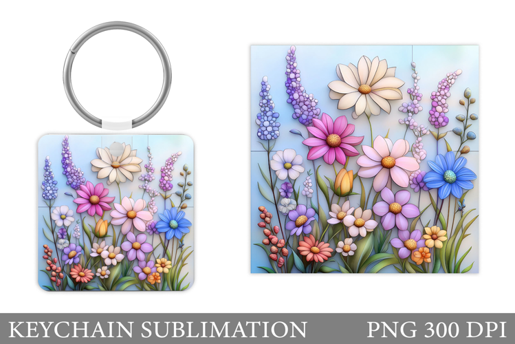 Wildflowers Keychain Design. Flowers Keychain Sublimation