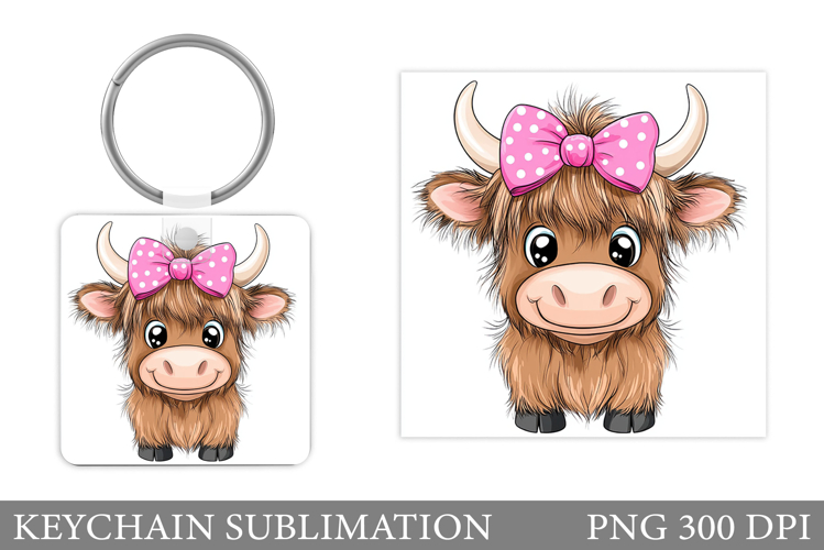 Highland Cow Keychain Design. Keychain Sublimation