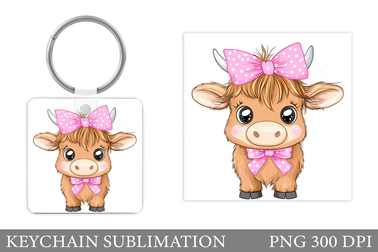 Highland Cow Keychain Design. Keychain Sublimation