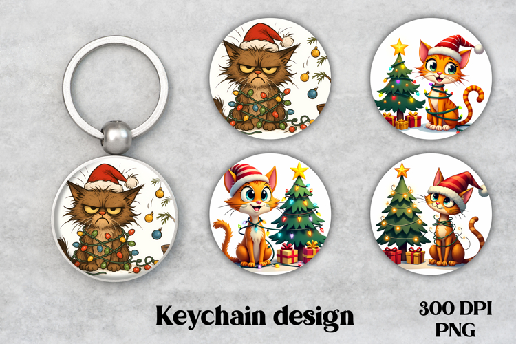 Christmas cat keychain PNG | Christmas keyring sublimation